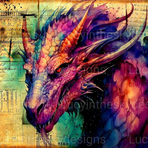 Purple Dragon Fantasy Art Vintage Style Wall Decor - Picture 2 of 6